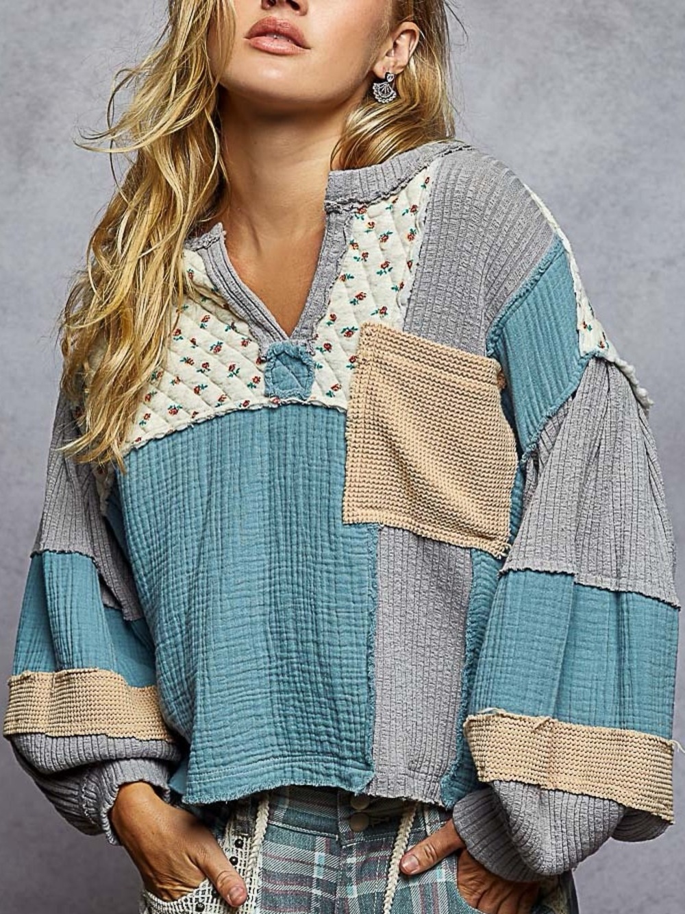 POL Patchwork Peasant Top